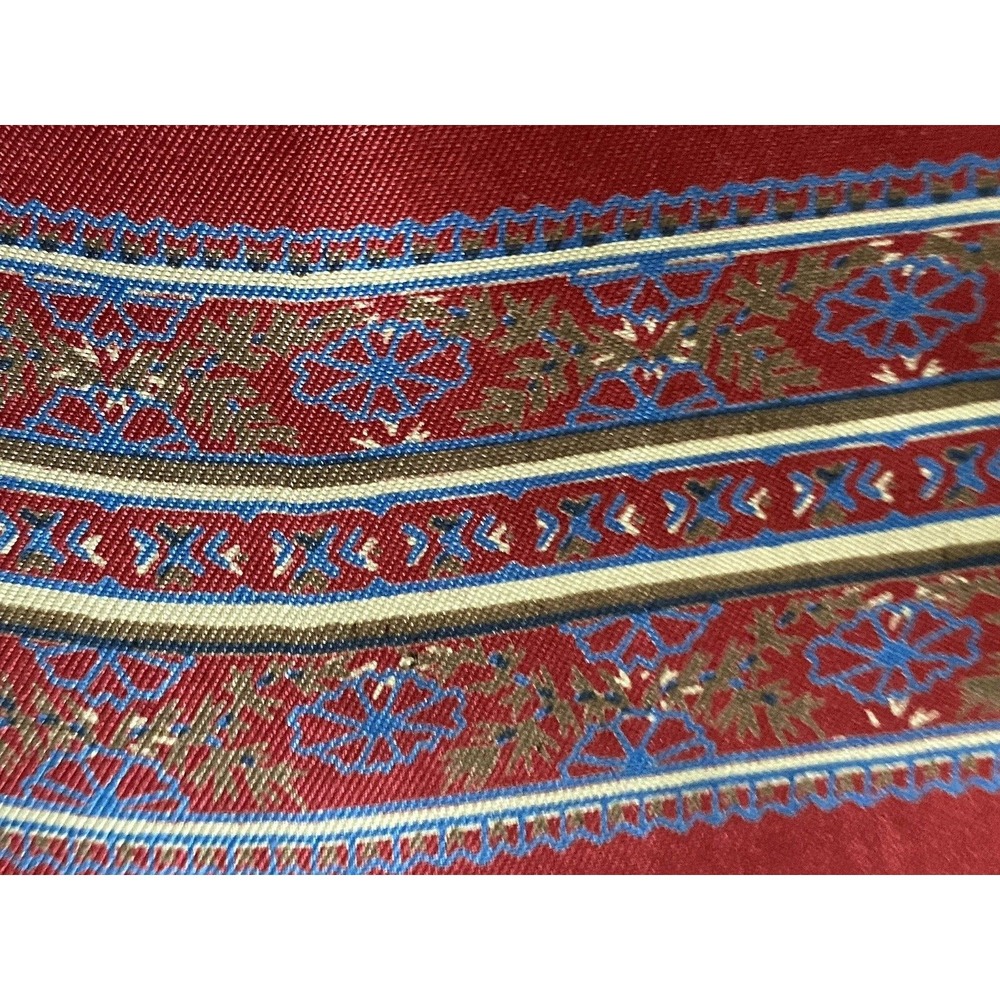 Japanese 100% Silk Fringe Vintage Red White Blue Rectangular Scarf 12"x45" NWOT - Picture 9 of 16